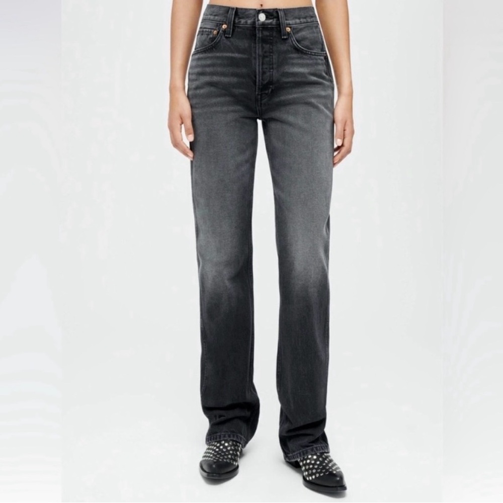 RE/DONE 90s High Rise Loose Button Fly Jeans in Washed Black Size 29